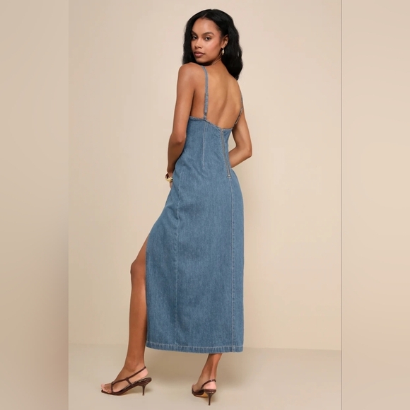Lulus Crush-Worthy Trend Medium Wash Denim Sleeveless Midi Dress XS Party 90s - Picture 5 of 9